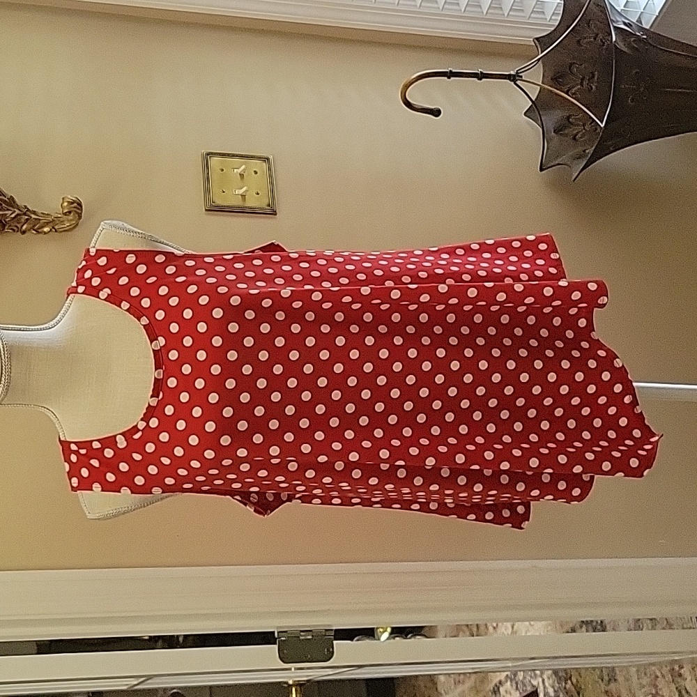 STAR VIXEN red white polka dot sleeveless top asymmetric hem stretch sz 2X …EUC